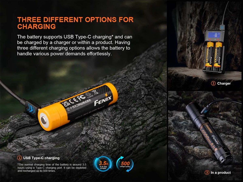 Fenix ARB-L18-4000U 18650 Rechargeable Battery with Built-In USB - Click for larger image Fenix ARB-L18-4000U 18650 Rechargeable Battery with Built-In USB