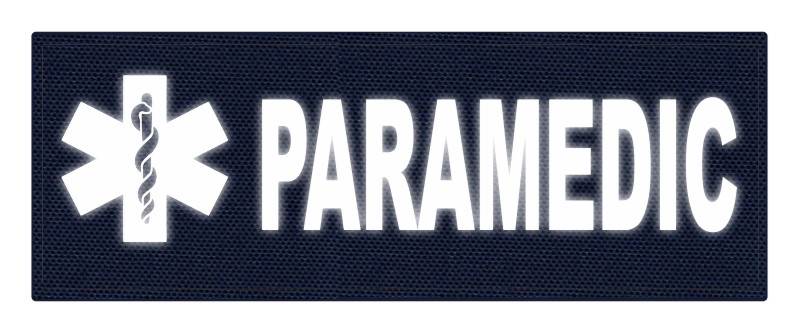PARAMEDIC STAR OF LIFE Patch - 11x4 - Reflective Lettering - Navy Backing - Hook - Click for larger image PARAMEDIC STAR OF LIFE Patch - 11x4 - Reflective Lettering - Navy Backing - Hook