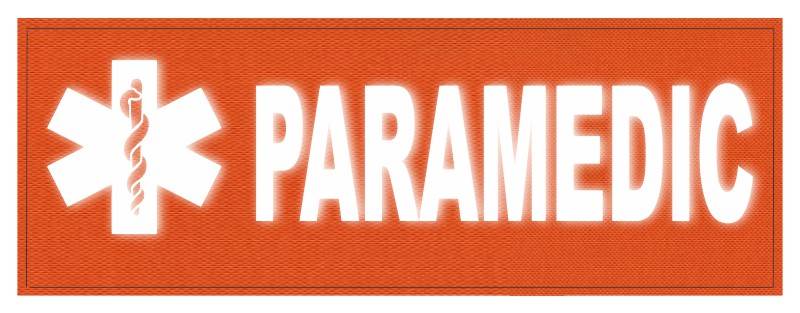 PARAMEDIC STAR OF LIFE Patch - 11x4 - Reflective Lettering - Orange Backing - Hook - Click for larger image PARAMEDIC STAR OF LIFE Patch - 11x4 - Reflective Lettering - Orange Backing - Hook