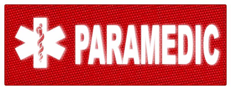 PARAMEDIC STAR OF LIFE Patch - 11x4 - Reflective Lettering - Red Backing - Hook - Click for larger image PARAMEDIC STAR OF LIFE Patch - 11x4 - Reflective Lettering - Red Backing - Hook