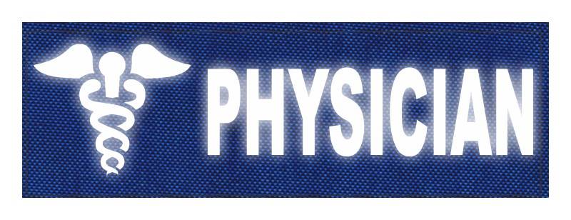 PHYSICIAN Caduceus ID Patch - 6x2 - Reflective Lettering - Royal Blue Backing - Hookt - Click for larger image PHYSICIAN Caduceus ID Patch - 6x2 - Reflective Lettering - Royal Blue Backing - Hookt