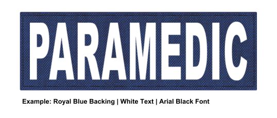 Stock ID Patch - PARAMEDIC - 6x2 - Hook Base - Click for larger image Stock ID Patch - PARAMEDIC - 6x2 - Hook Base
